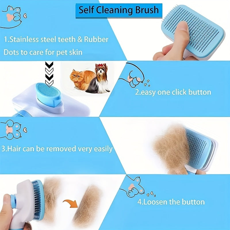 Escova de Higiene Fácil de Limpar para Cães & Gatos - Pente de Massagem Suave para Desembaraçar com Remoção de Pelos com Um Clique